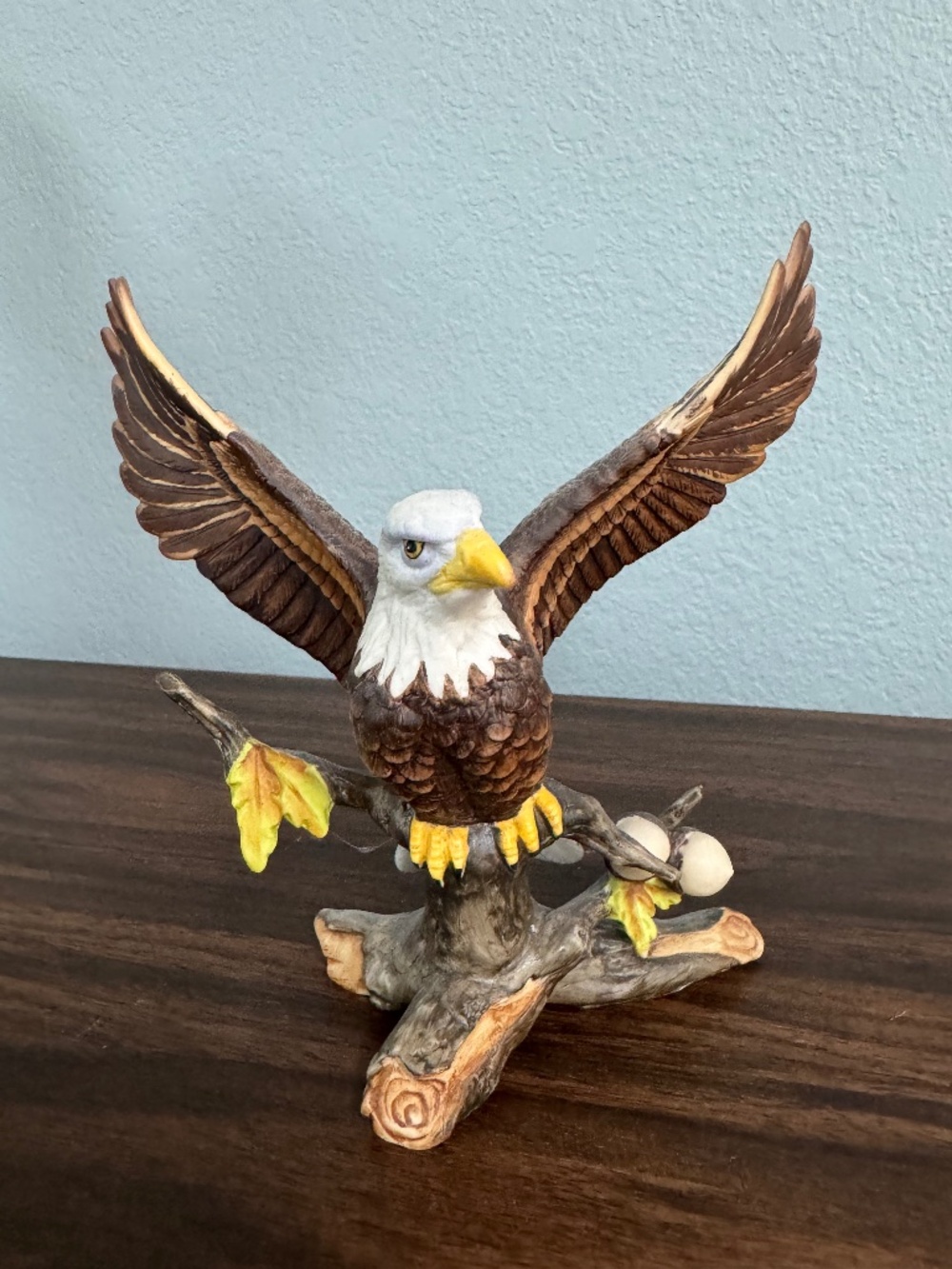 Porcelain Eagle Bird Figurine Collectible Perched on Branch Sculpture